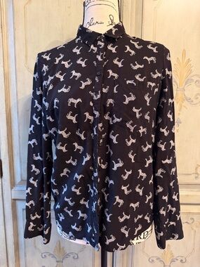 Sinsay Black Button-Down Shirt with White 🦓 Print